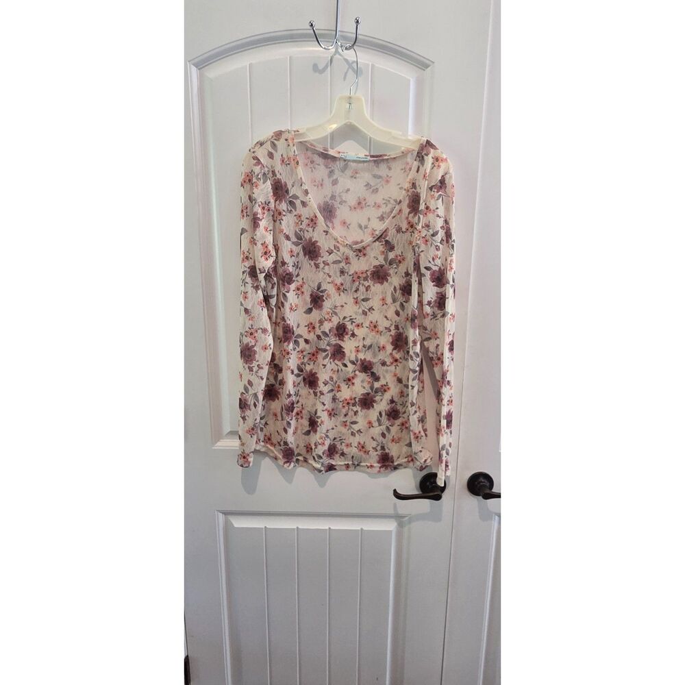 Maurices XXL Floral Lace Long Sleeve Top Ivory Burgundy Boho Romantic